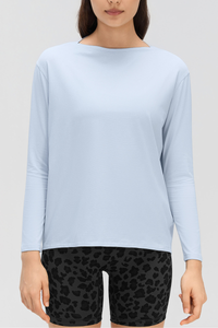 Women's Simple Boat Neck Long Sleeve T Shirt