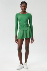 Women Plus-Size Sun Protection Slim-Fit Long Sleeve & Waist-Flutter Skort Sport Set