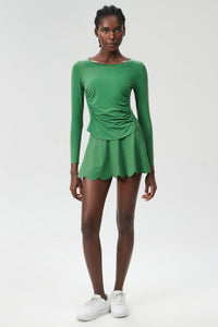 Women Plus-Size Sun Protection Slim-Fit Long Sleeve & Waist-Flutter Skort Sport Set