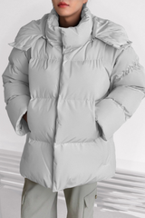 Women's stand-up collar bread-style hooded cotton jacket.