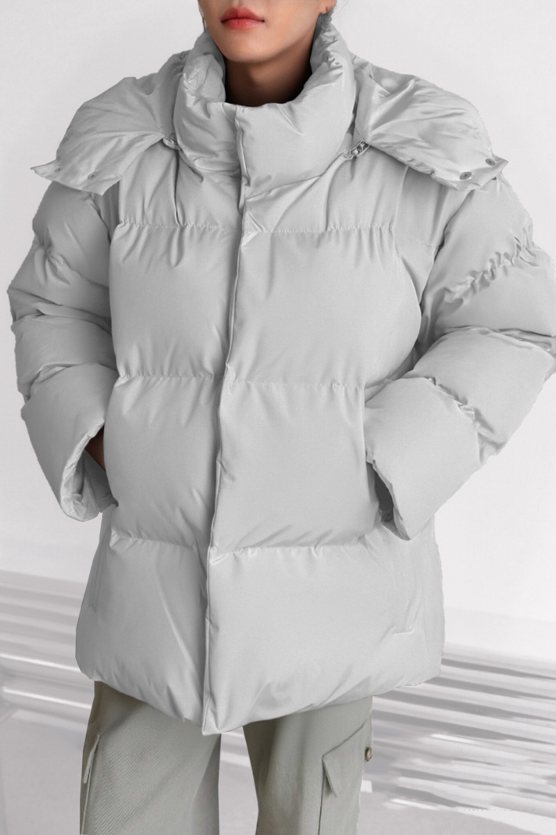 Women's stand-up collar bread-style hooded cotton jacket.