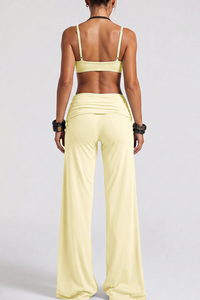 Women's Two-Piece Look Bra And Ruched Waist Wide-Leg Pants Yoga Set