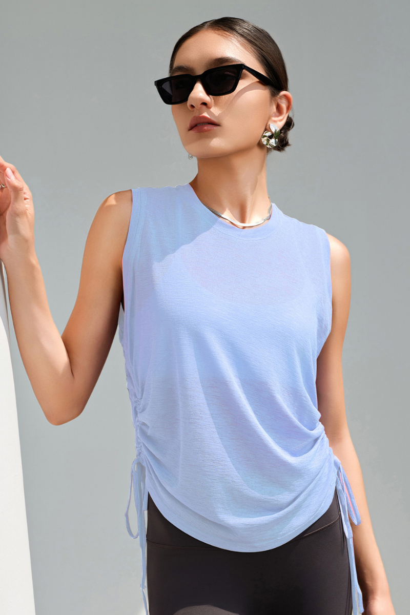 Women's Summer Breathable Side Drawstring Sheer Tank Top