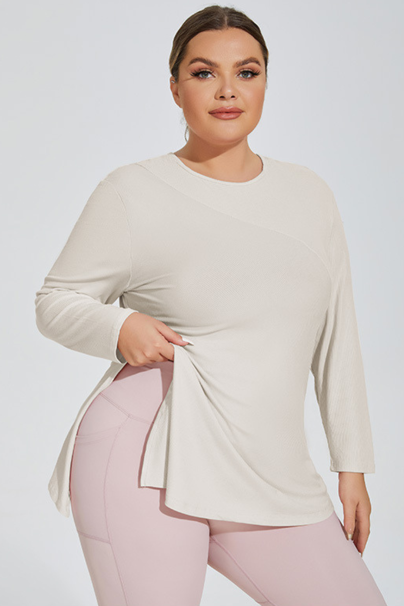 Plus Size Women's Side Slits Hooded Long Sleeve Top