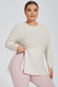 Plus Size Women's Side Slits Hooded Long Sleeve Top