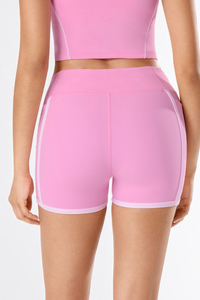 Women's Contrast Trim Side Pocket Workout Yoga Shorts