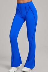 Wide-leg, snug, textured, and high-waisted flared pants