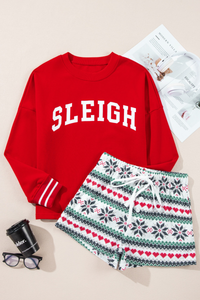Women's Christmas Sets:Sleigh Letter Sweatshirt And Shorts