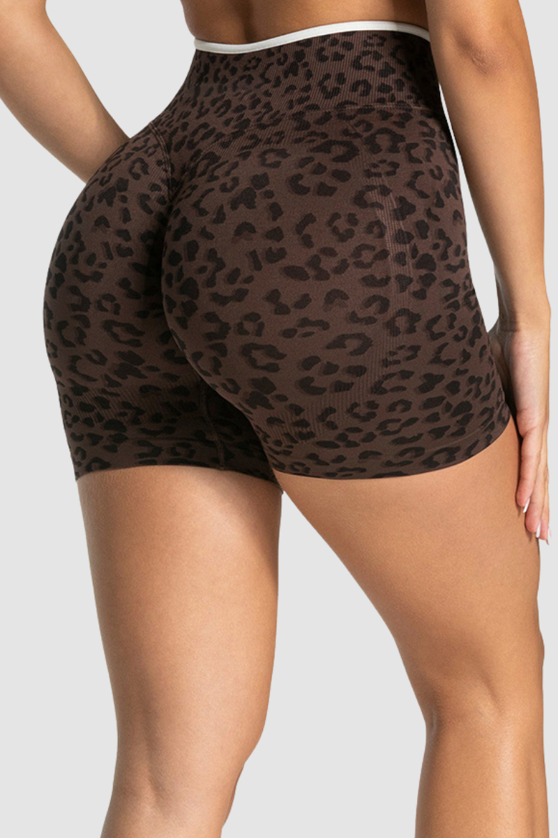 Women's Seamless Contrast Leopard Print Sports Yoga Shorts
