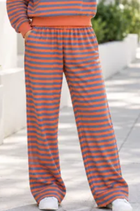 Plus Size Women's Fall Stripe Elastic Waistband Casual Pants