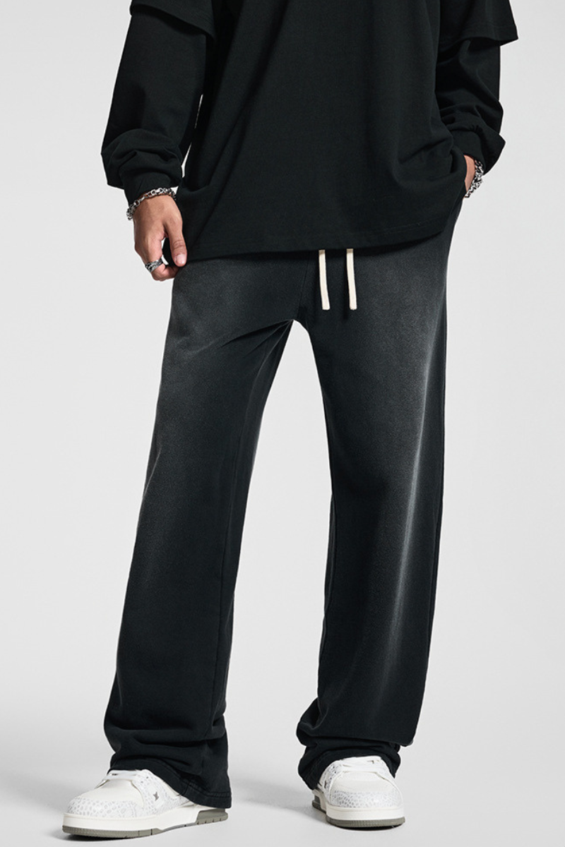 Rustic-style straight-leg long pants