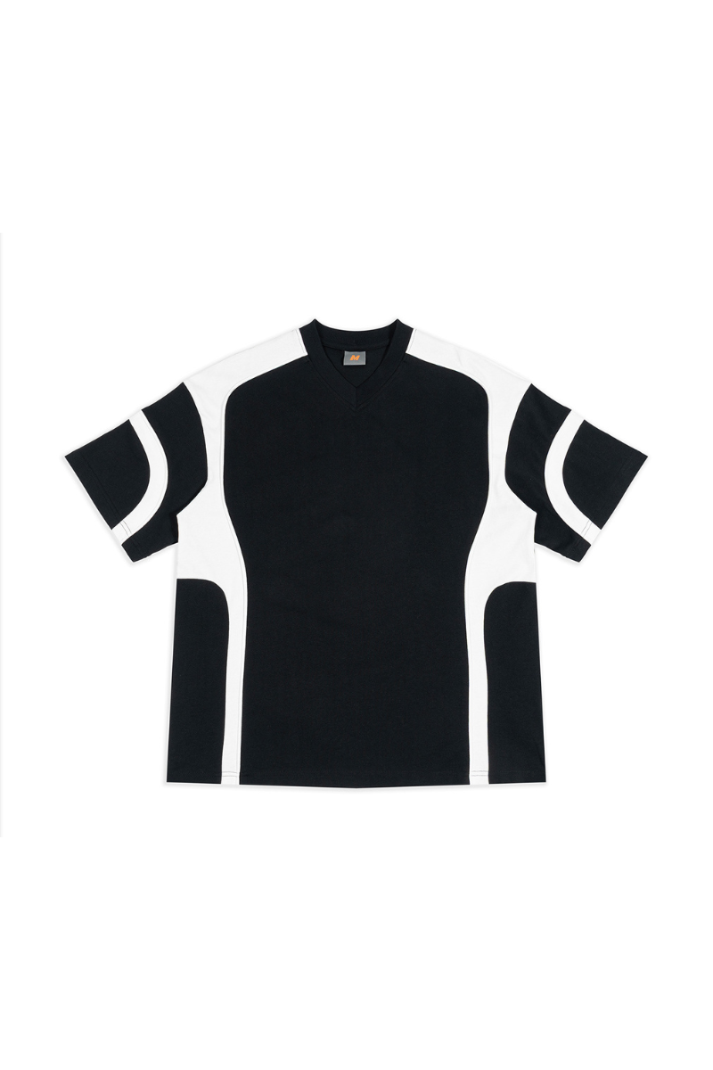 Unisex 100% Cotton Color-Block V-Neck Short-Sleeve T-Shirt