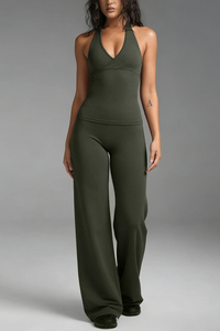 Women's Halter Tank Top And Straight Pants Two-Piece Sets