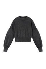 Women's Fall 100% Cotton Rib Hem Balloon Sleeves Sweatshirt