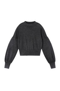 Women's Fall 100% Cotton Rib Hem Balloon Sleeves Sweatshirt