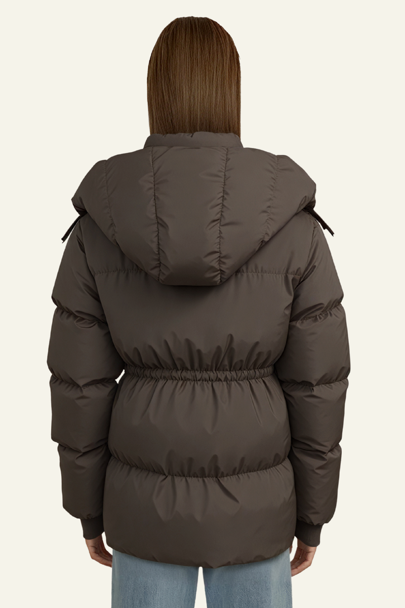 Women's Waist-Cinched Hooded Cotton Jacket