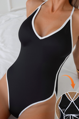 Women's V-neck Color Block Cross Back Sexy Swimsuit