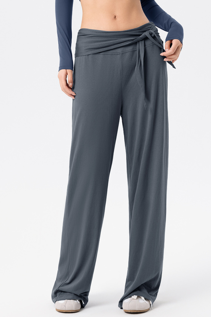 Women's Wrap Waist Flowy Loose-Fitting Wide-Leg Pants