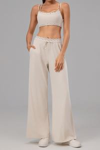 Women's Polka Dot Contrast Bra and Wide Leg Pants Yoga Set