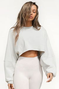 Women's Fall Cropped Drop Shoulder Relaxed Long Sleeve Top