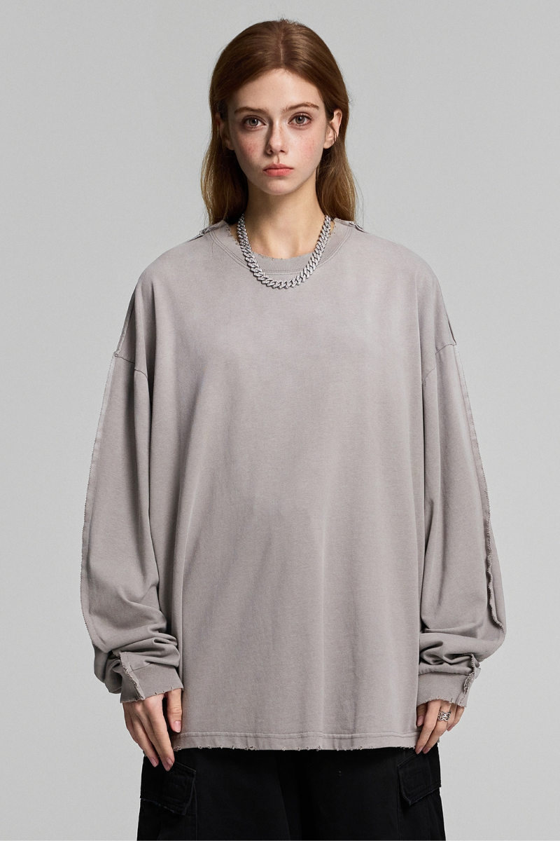 Women's Fall 100%Cotton Vintage Washed Drop Shoulder Pullover