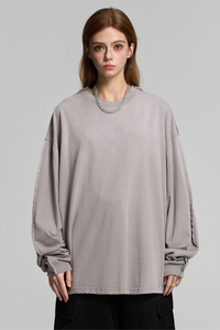 Women's Fall 100%Cotton Vintage Washed Drop Shoulder Pullover