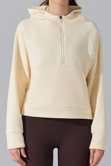 Women's Fall/Winter Fleece Half Zip Cropped Thermal Hoodie