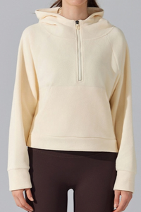 Women's Fall/Winter Fleece Half Zip Cropped Thermal Hoodie