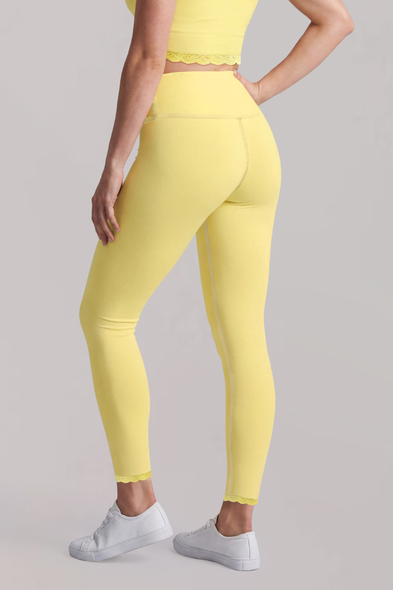 Women’s Athletic High Rise Lace Trim Solid Pilates Leggings