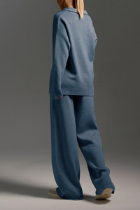 Polo-style knitted pullover shirt with long pants