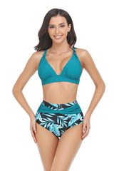 Women's V-neck Color-Blocked Cross Back two-piece Bikini