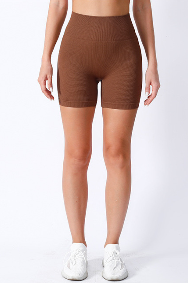 Women's Seamless Ribbed High-Waisted Biker Yoga Shorts