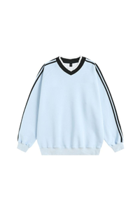 Women's Fall V Neck Lace Spliced Stripe Fleece Sweatshirt