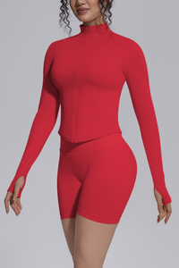 Women's Seamless Stretchy Jacket And No Front Seam Short Set