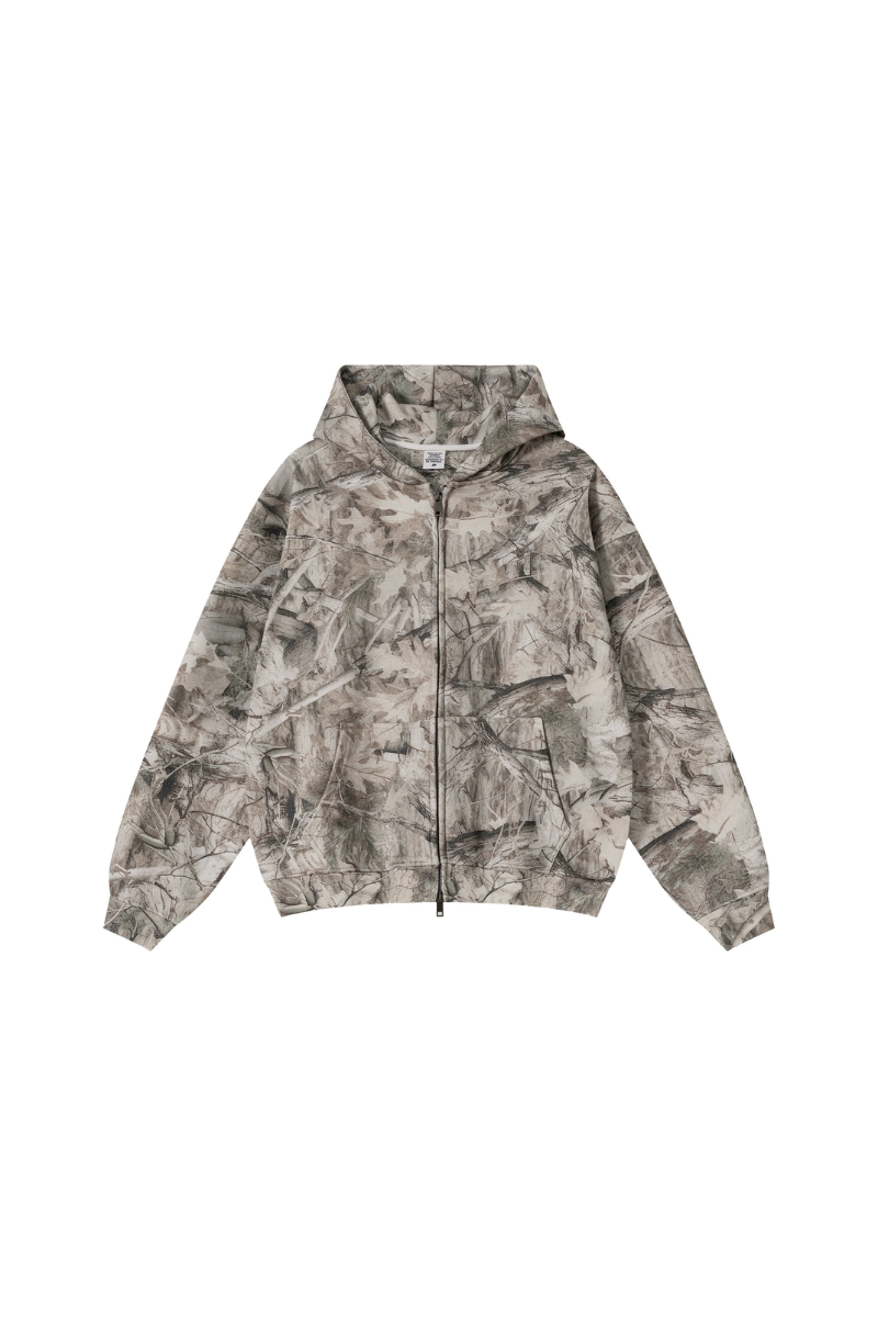 Men's Winter Camo Zip Up Fleece-Lined Hooded Jacket