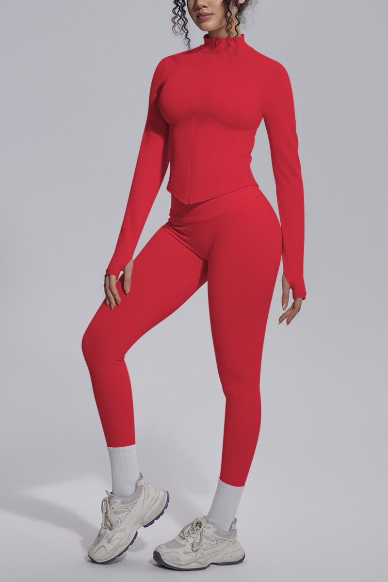 Women's Stand Collar Slim Fit Jacket & Yoga Leggings 2 Piece Set
