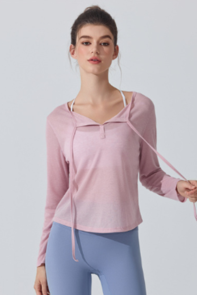 Women's Lightweight Sheer Drawstring Cropped Yoga T-shirts