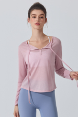 Women's Lightweight Sheer Drawstring Cropped Yoga T-shirts