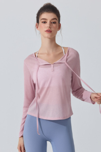 Women's Lightweight Sheer Drawstring Cropped Yoga T-shirts