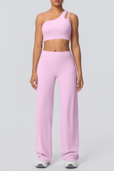 Women' Athletic Set:One Shoulder Bra And Wide Leg Pants