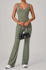 Women's Athletic U-neck Backless One-piece Jumpsuits