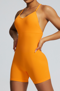 Women's Sports V-neck Cross Back Backless Spaghetti Straps Jumpsuits