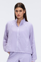 Women's Stand Collar Lightweight Drawstring Hem Sports Jacket