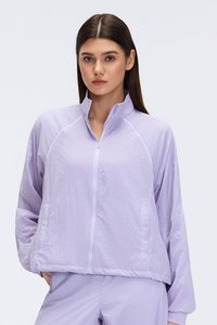 Women's Stand Collar Lightweight Drawstring Hem Sports Jacket