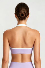Women's Halterneck Twist Front Color-Block Sports Bra