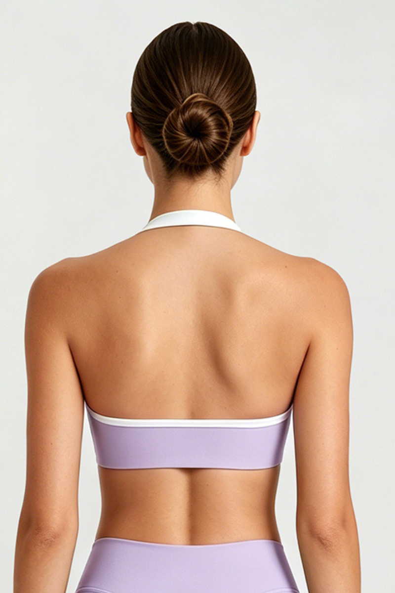 Women's Halterneck Twist Front Color-Block Sports Bra