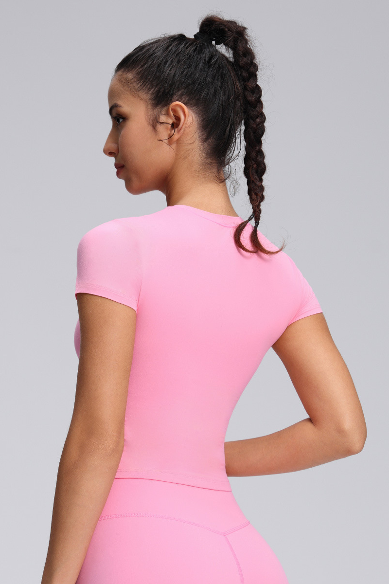 Women's Summer Solid Slim Fitted Cropped Athletic Yoga Tee
