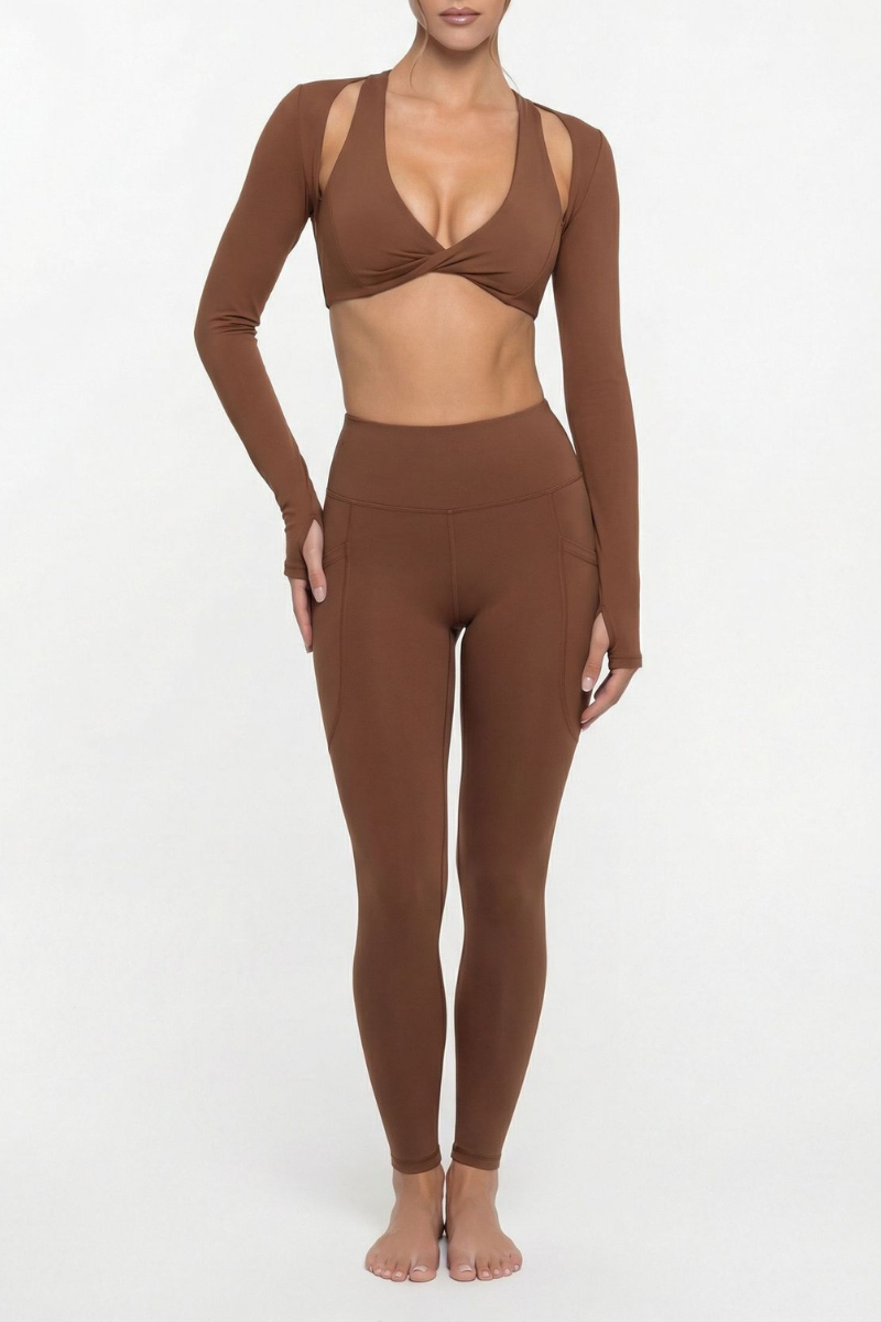Women's Twist Front Long Sleeve T-shirt & Leggings 2-Piece Set