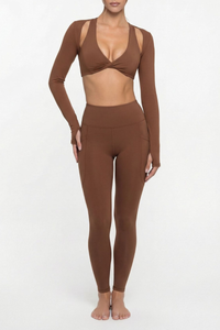 Women's Twist Front Long Sleeve T-shirt & Leggings 2-Piece Set