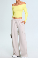 Women's Set:Off The Shoulder Cropped Top And Wide Leg Pants